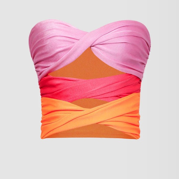 micas Tops - Contrast Twisted Front Tube Top - ORANGE / XS